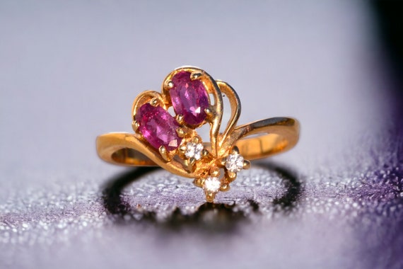 Ruby and Natural Diamond Flare Ring in Yellow Gold - image 10