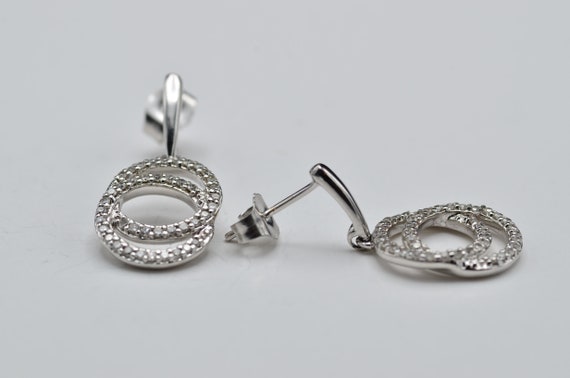 Ladies 14K White Gold and Diamond Dangler Earrings - image 4
