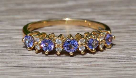 Ladies 14K Gold Band set with Tanzanite and Diamo… - image 1