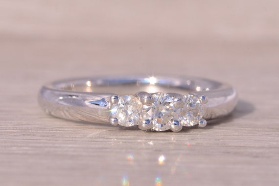 Three Stone Natural Diamond Ring in White Gold - image 5