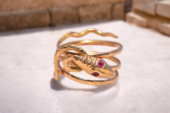Ruby Snake Ring in Yellow Gold - image 10
