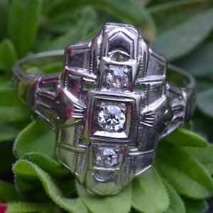 Art Deco White Gold Three Stone Style Ring