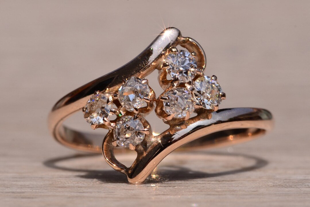 Antique Rose Gold Bypass Style Lucky Clover Diamond Ring - Etsy