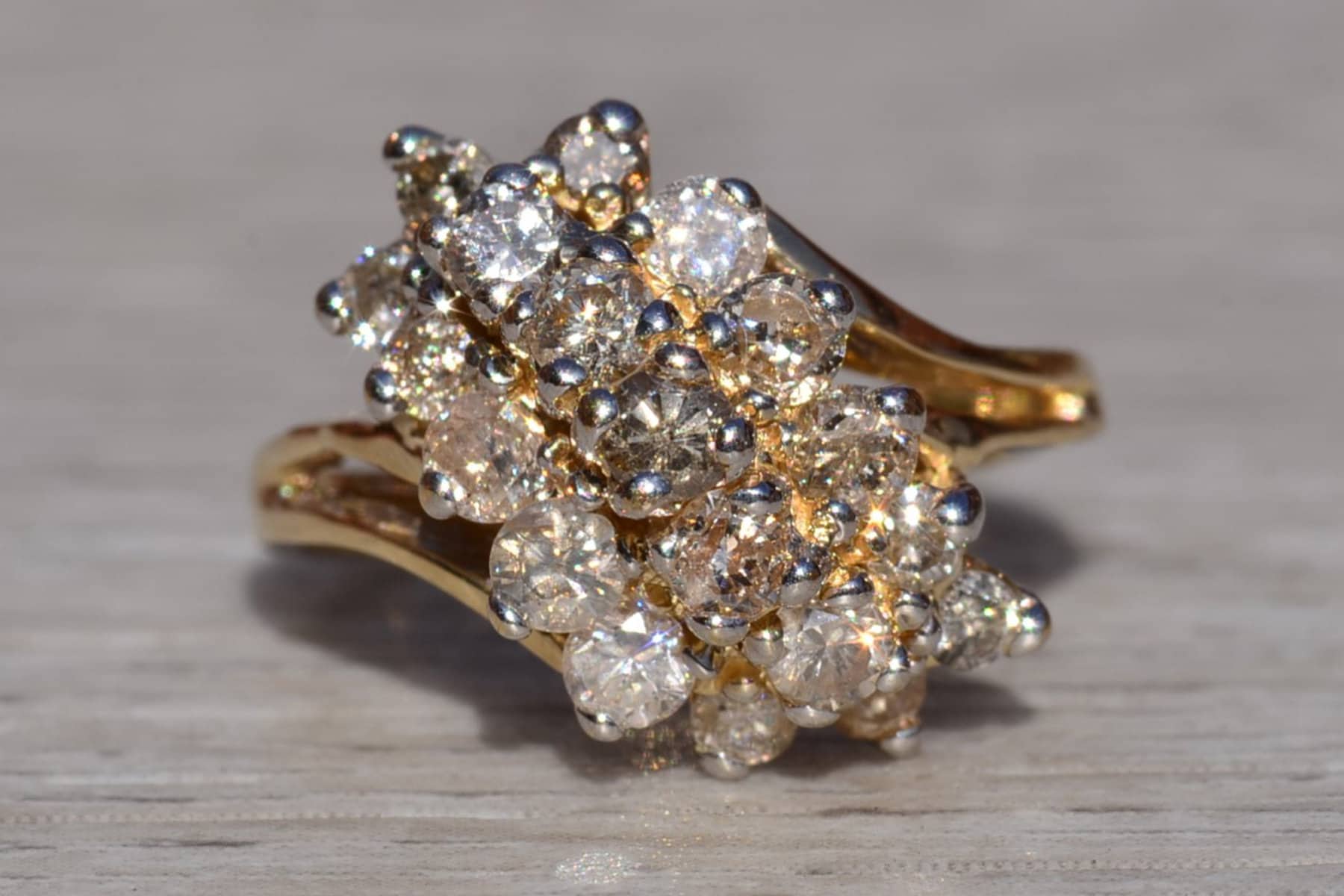 Diamond waterfall cluster ring clearance