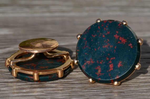 Men's Antique 14K Rose Gold Bloodstone Cuff Links - image 2