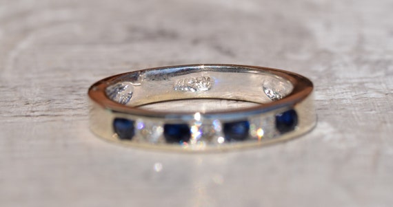 White Gold Sapphire and Diamond Band - image 2