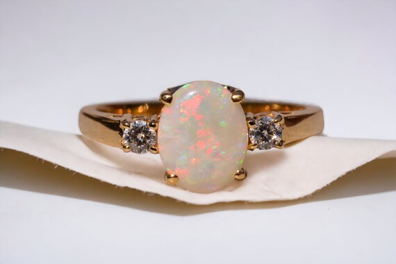 Australian Opal Ring with Natural Diamonds in Yel… - image 10