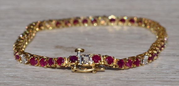 Ladies 14K Yellow Gold Ruby and Diamond Tennis Br… - image 3