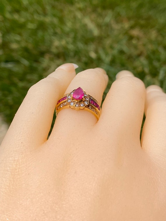 Classic Pear Shaped Ruby Halo Ring - image 10