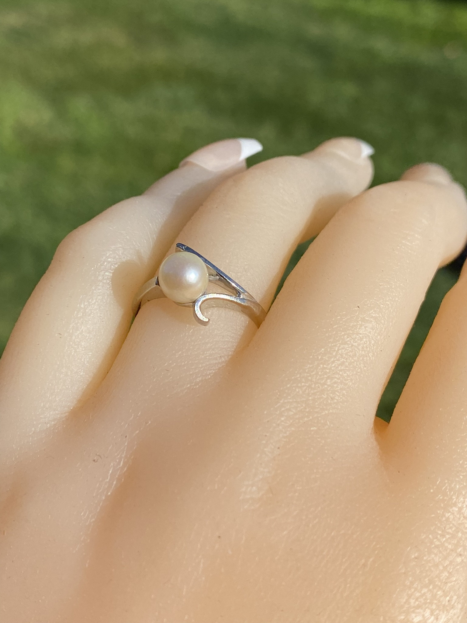 Ladies White Gold Pearl Wave Ring - Etsy