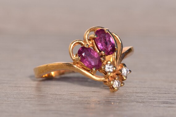 Ruby and Natural Diamond Flare Ring in Yellow Gold - image 5