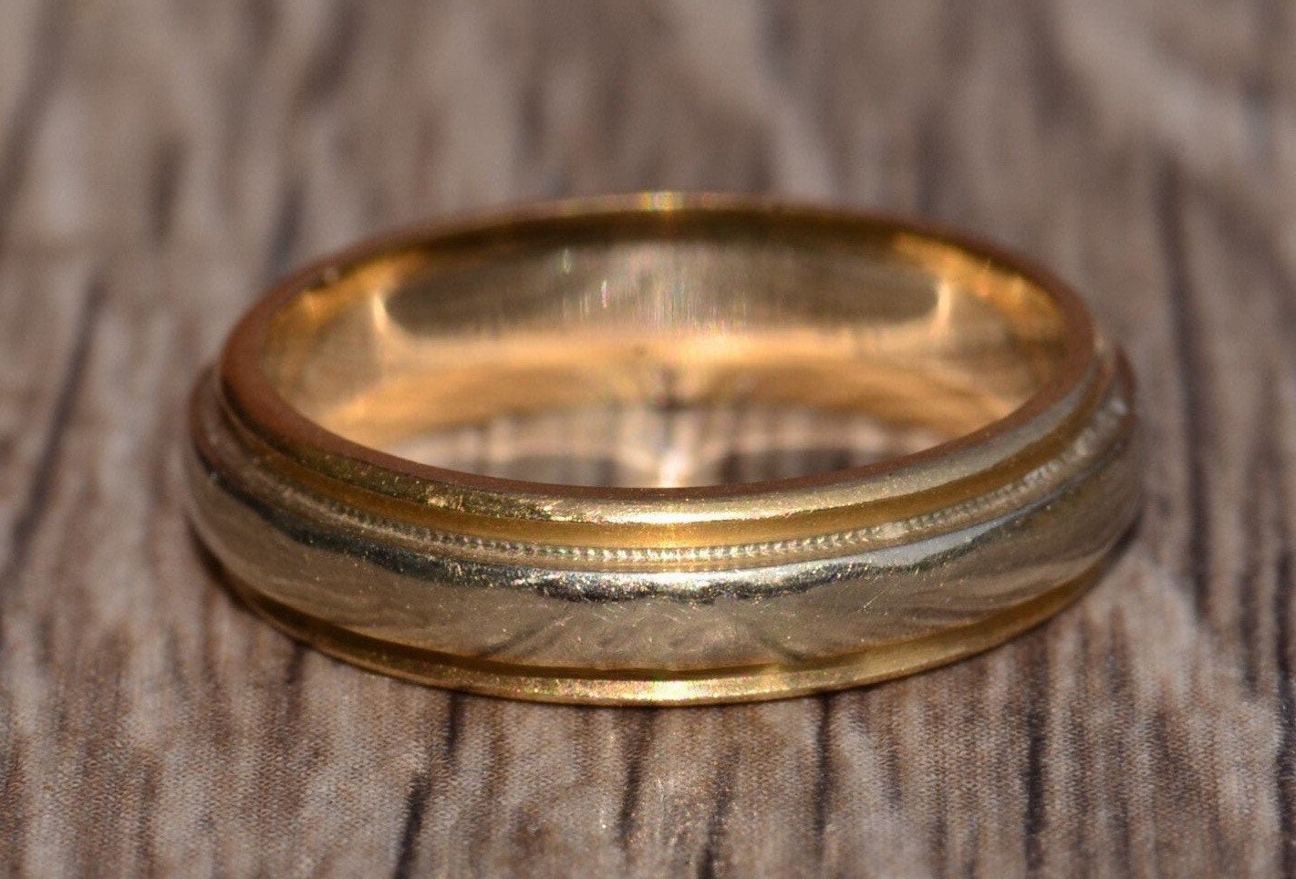 Vintage Signed Two-Tone 14 Karat Wedding Band
