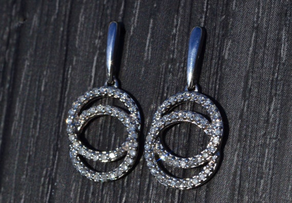 Ladies 14K White Gold and Diamond Dangler Earrings - image 2