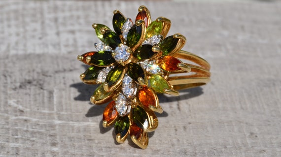 Vintage Statement Cocktail Ring with Tourmaline - image 2