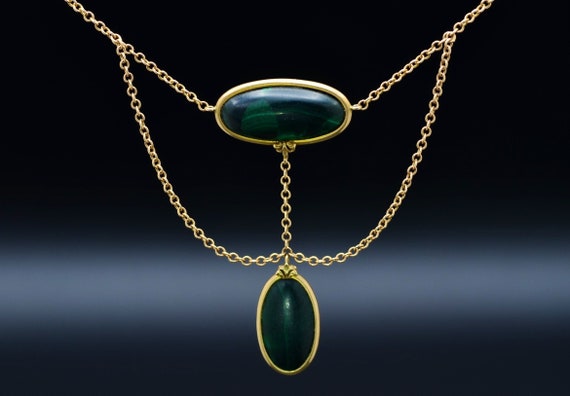 Collier Vintage Moderniste En Métal Et Malachite | Bijou D'artiste Années 70/80