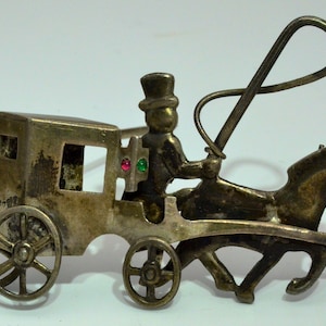 Vintage Silver Horse and Carriage Brooch image 1