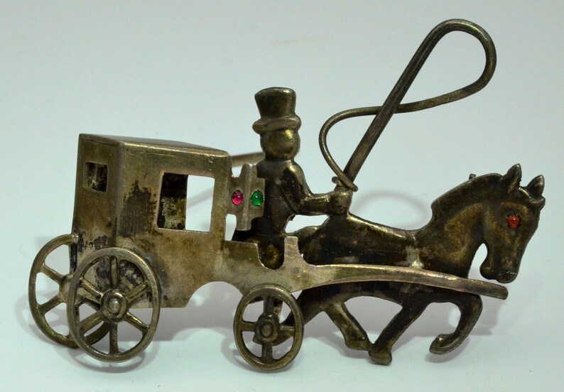 Vintage Silver Horse and Carriage Brooch image 1