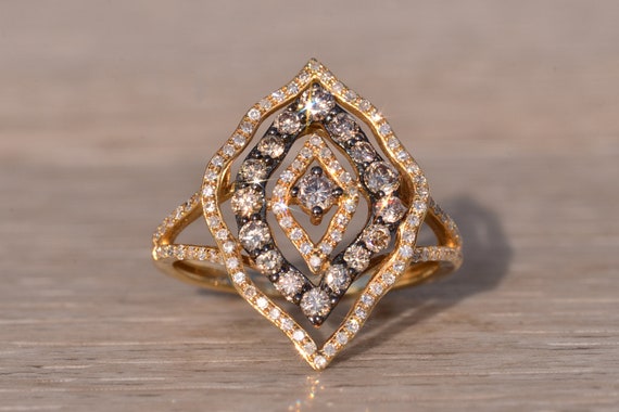 Colored Diamond Cocktail Ring in Yellow Gold - image 1