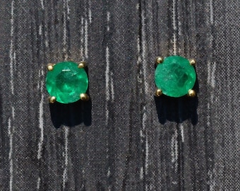 The Pompano Beach: Natural Colombian Emerald Studs in Yellow Gold