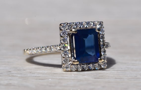 Diffused Emerald Cut Blue Sapphire Engagement Rin… - image 5