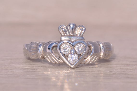 Irish Made Designer Natural Diamond Claddagh Ring… - image 1