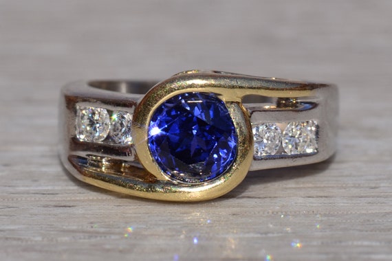 Ladies 14K Two Tone Ring set with Tanzanite and D… - image 1