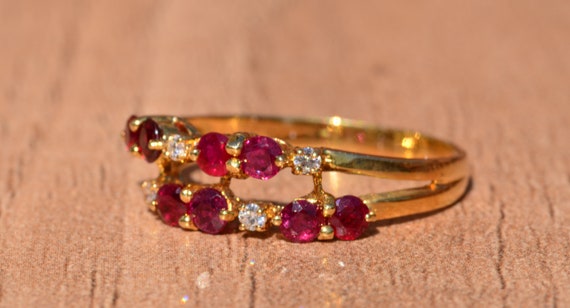 Stackable Ruby and Diamond Modernist Double Band - image 2