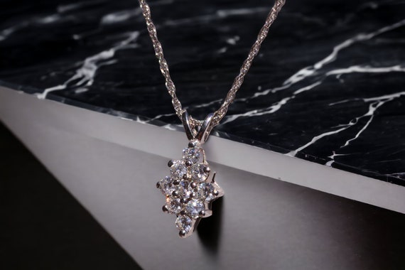 Navette Shaped Natural Diamond Necklace in White … - image 3