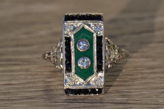 Antique Ladies Chalcedony, Onyx and Diamond Ring - image 1