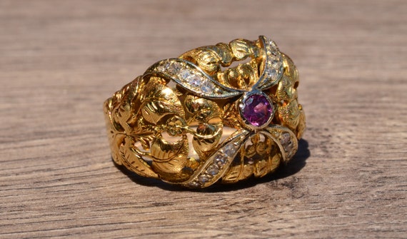 Rococo Era Ruby and Diamond Ring - image 5