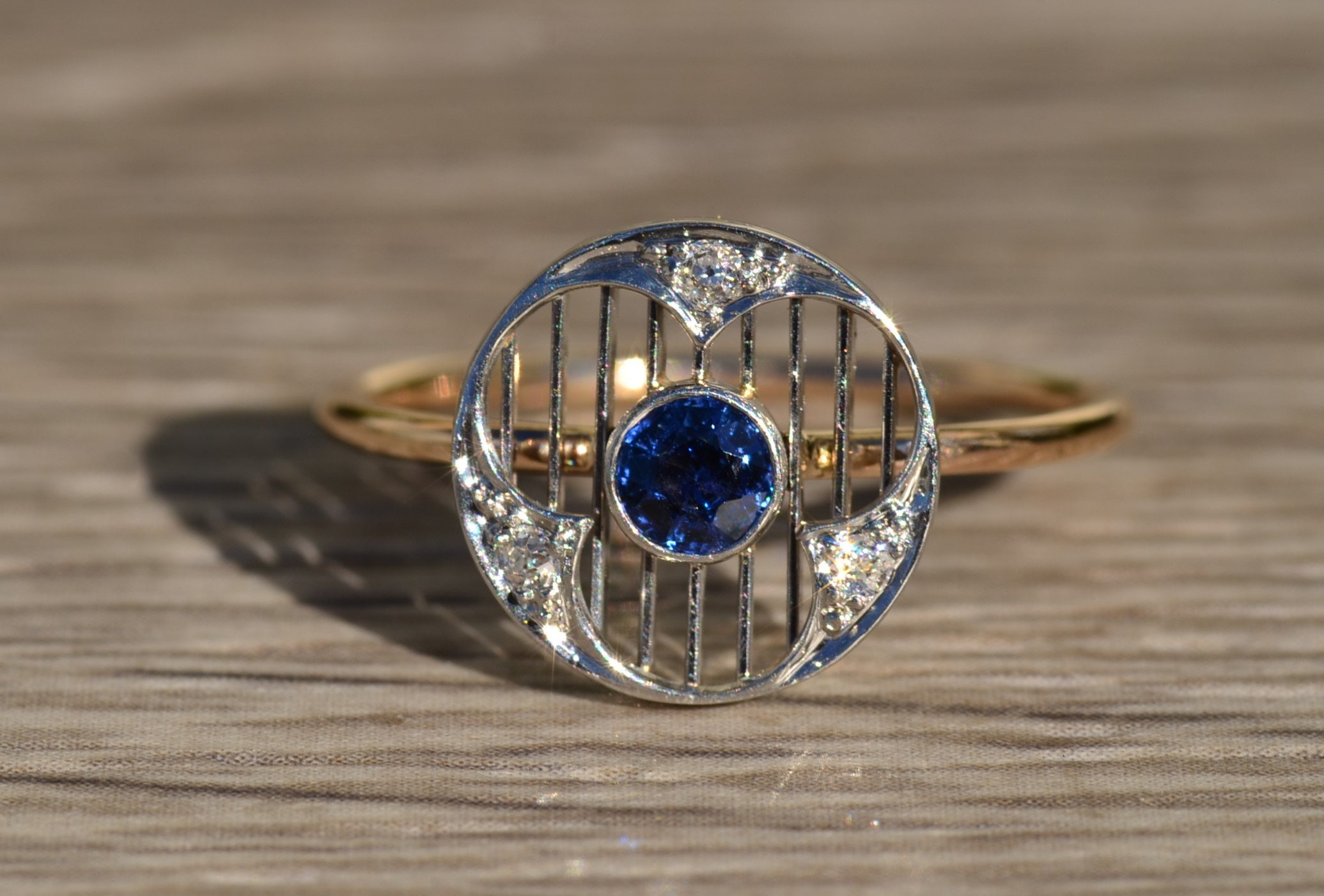 Antique Art Deco Platinum and 18 Karat Yellow Gold Sapphire and Diamond ...