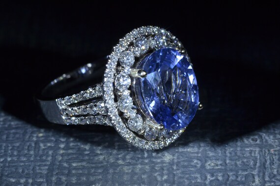 Light Cornflower Blue Natural Sapphire Halo Ring - image 2