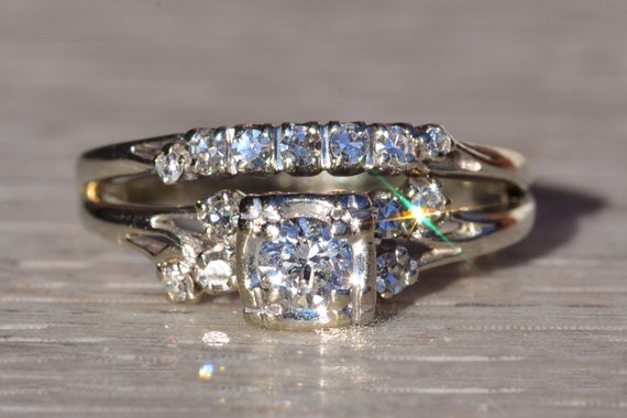 Art Deco Engagement Wedding Diamond Ring Set. Vintage 1930s or 1940s Wedding  | eBay