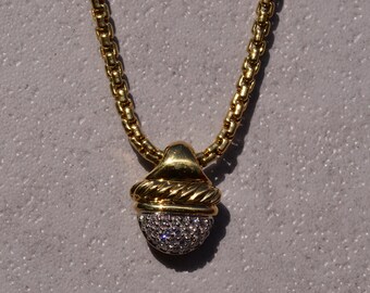 Vintage David Yurman Signed Diamond Acorn In Yellow Gold