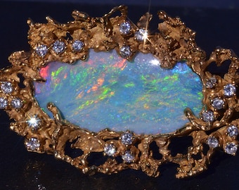 Arthur King Opal and Diamond Pendant Booch Combination in 18 Karat yellow gold Set with Diamonds!