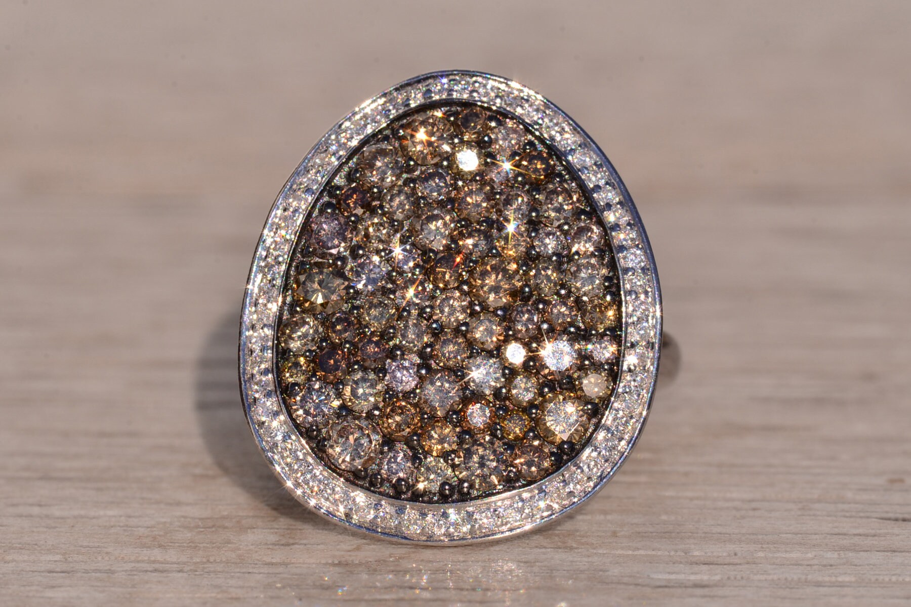 Zeghani Signed Colored Diamond and White Diamond Cocktail Ring
