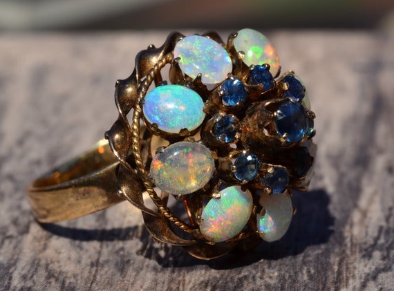 Vintage Sapphire and Opal Princess Ring - image 3