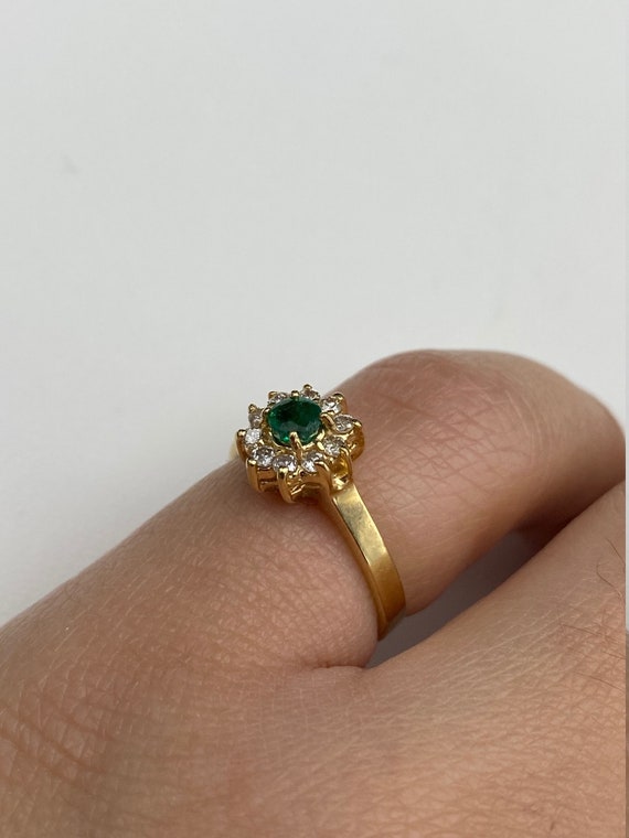 Ladies 14K Emerald and Diamond Halo Ring - image 8