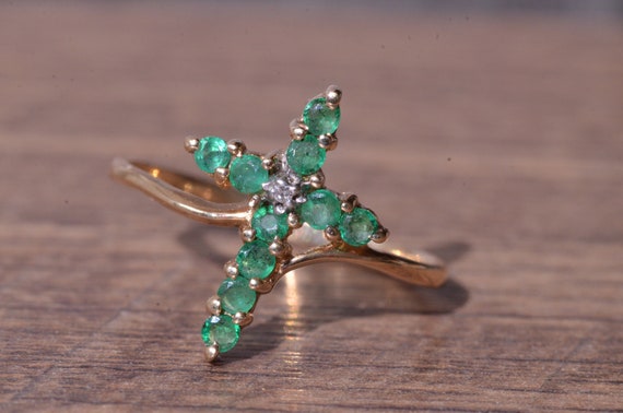Emerald & Diamond Cross Ring - image 4