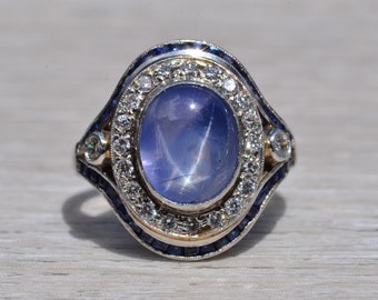 Star Sapphire and Diamond Ring in Platinum
