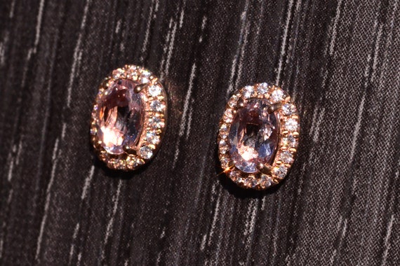 Morganite and White Sapphire Halo Earrings in Ros… - image 2