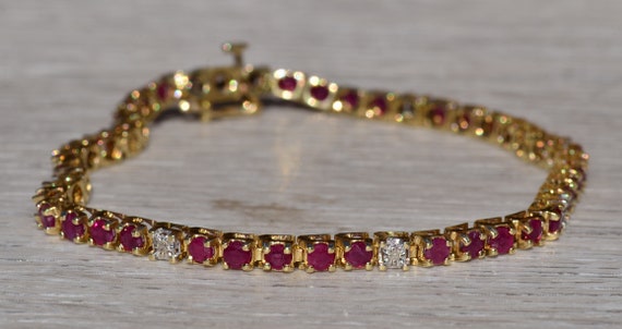Ladies 14K Yellow Gold Ruby and Diamond Tennis Br… - image 4