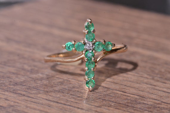 Emerald & Diamond Cross Ring - image 2