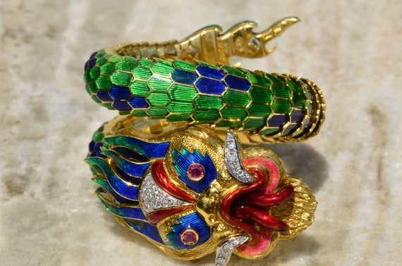 Incredible Flexible Dragon Bracelet set with Rubi… - image 6