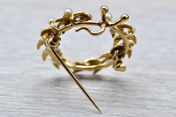 Ladies 14K Gold Leaf Brooch/Pendant set with Seed… - image 2