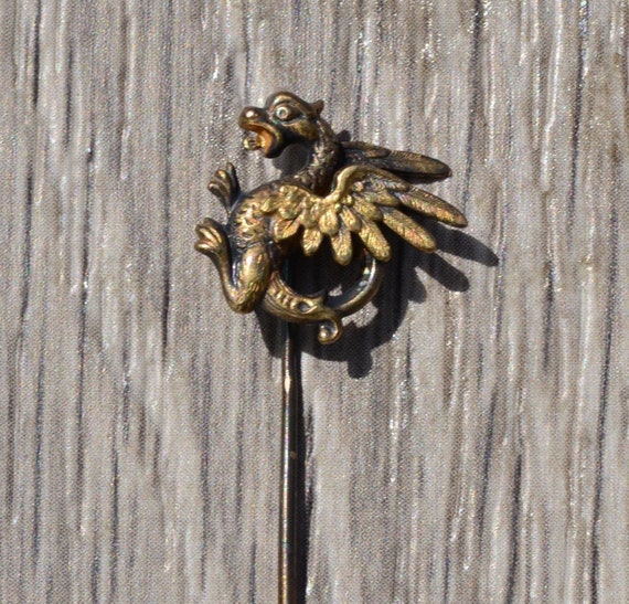 Gentlemen's Antique Dragon Stick Pin in 14K Yello… - image 1