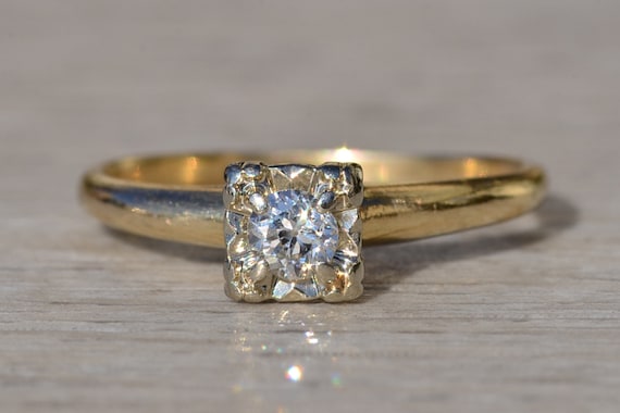 Ladies Vintage 14K Two Tone Diamond Engagement Ri… - image 6