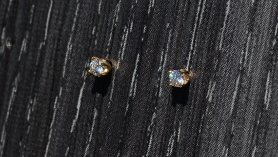 14K Yellow Gold Cubic Zirconia Stud Earrings - image 2