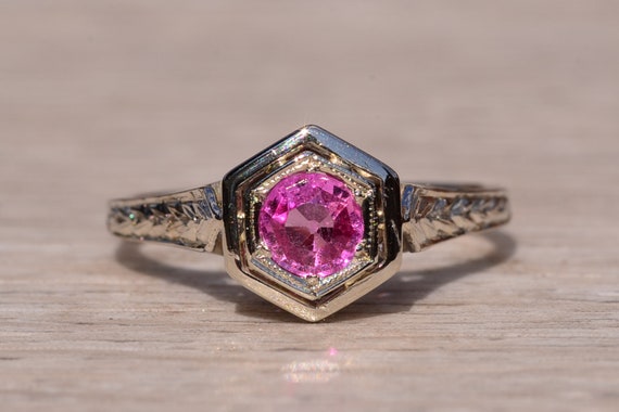 Ladies 18K Engagement Ring set with Pink Sapphire - image 6