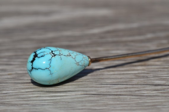 Antique Rose Gold Natural Persian Turquoise Stick… - image 1